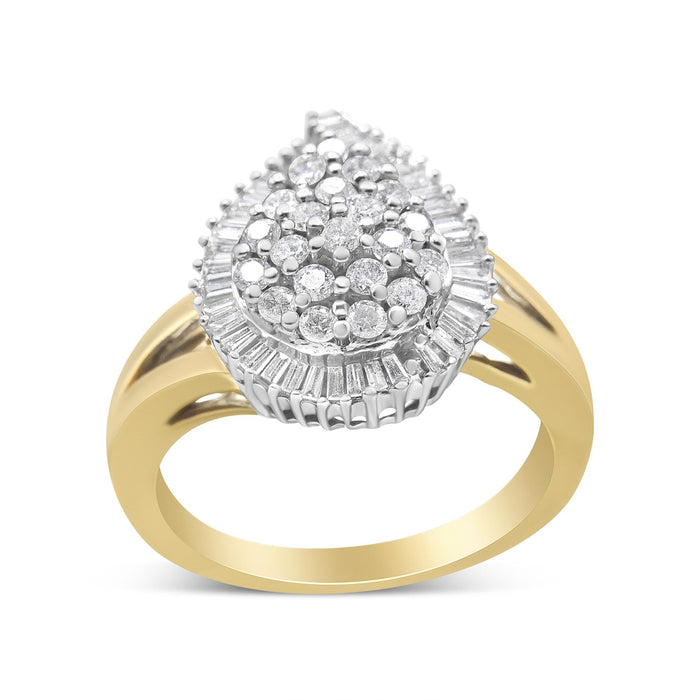 Anillo de cóctel bailarina con diamantes redondos y talla baguette de 1 ct. p.t. en oro amarillo y blanco de 14K, foto 5