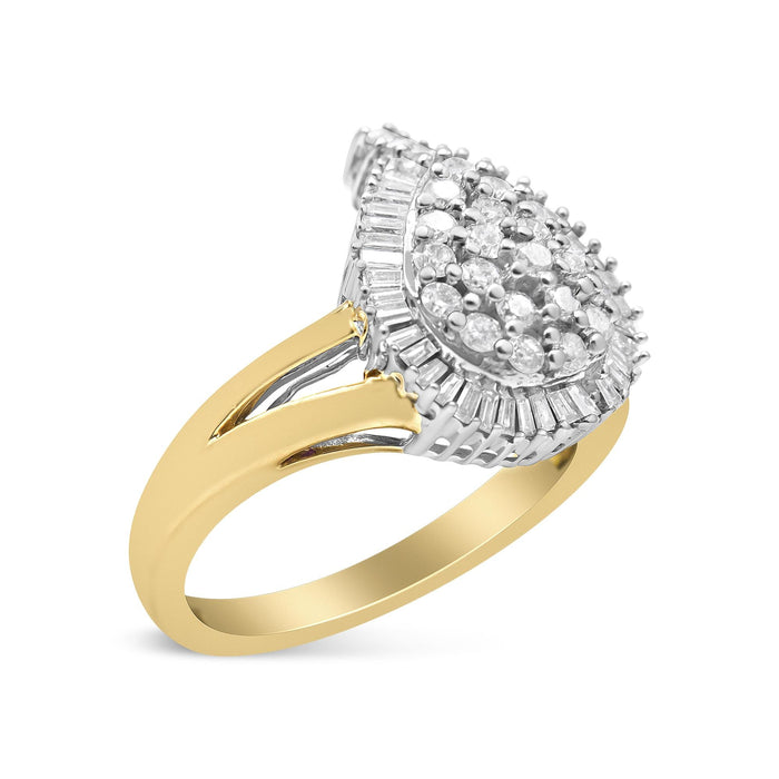 Anillo de cóctel bailarina con diamantes redondos y talla baguette de 1 ct. p.t. en oro amarillo y blanco de 14K, foto 6