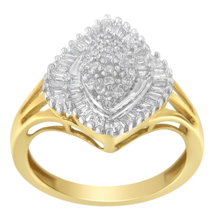 Anillo de cóctel con diamantes de 1/2 ct. p.t. en oro amarillo de 10K, color J-K, claridad I2-I3, foto 4