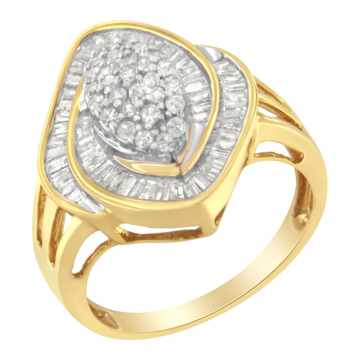 Anillo de racimo con diamantes de 3/4 ct. p.t. en oro amarillo de 10K, color J-K, claridad I2-I3, foto 2