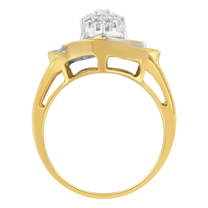 Anillo de racimo con diamantes de 3/4 ct. p.t. en oro amarillo de 10K, color J-K, claridad I2-I3, foto 4