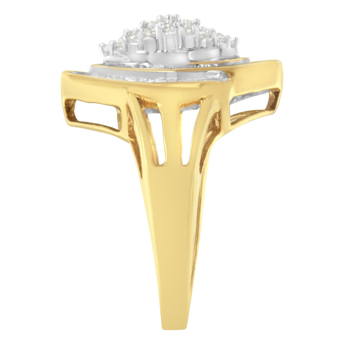Anillo de racimo con diamantes de 3/4 ct. p.t. en oro amarillo de 10K, color J-K, claridad I2-I3, foto 5