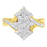 1 1/10 Ct. T.W. Round and Baguette-Cut Diamond Cluster Ring in 10K Yellow Gold