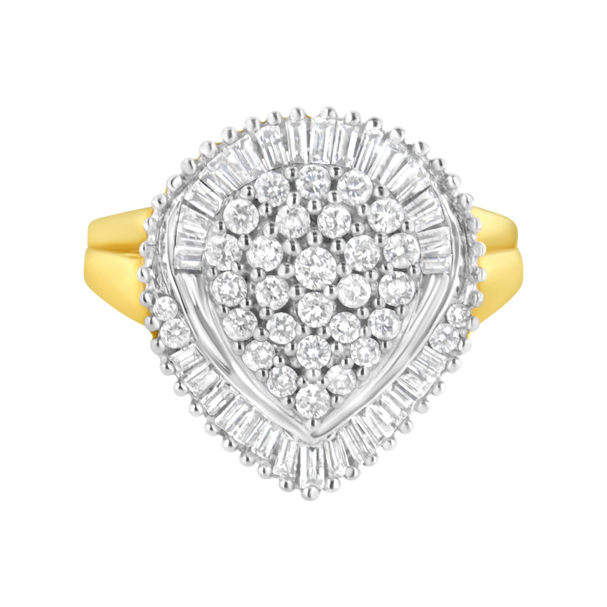 1 Ct. T.W. Round and Baguette-Cut Diamond Oval-Shaped Cluster Ring in 10K Yellow Gold, photo 1