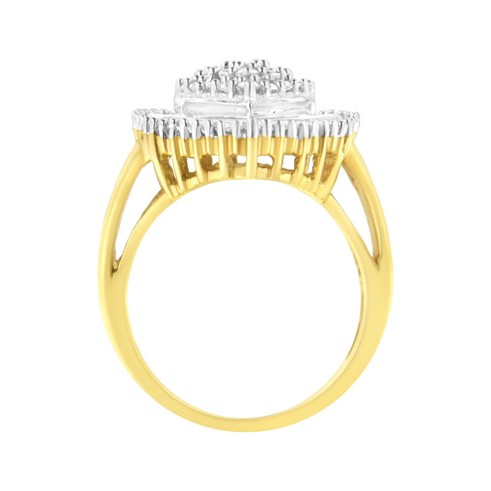 1 Ct. T.W. Round and Baguette-Cut Diamond Oval-Shaped Cluster Ring in 10K Yellow Gold, photo 2