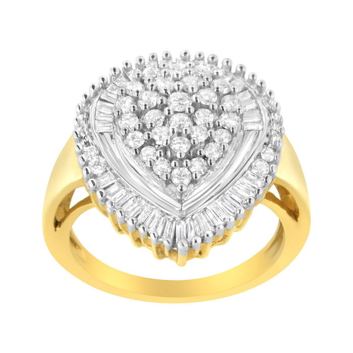 1 Ct. T.W. Round and Baguette-Cut Diamond Oval-Shaped Cluster Ring in 10K Yellow Gold, photo 4