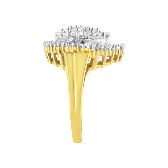 1 Ct. T.W. Round and Baguette-Cut Diamond Oval-Shaped Cluster Ring in 10K Yellow Gold, photo 6