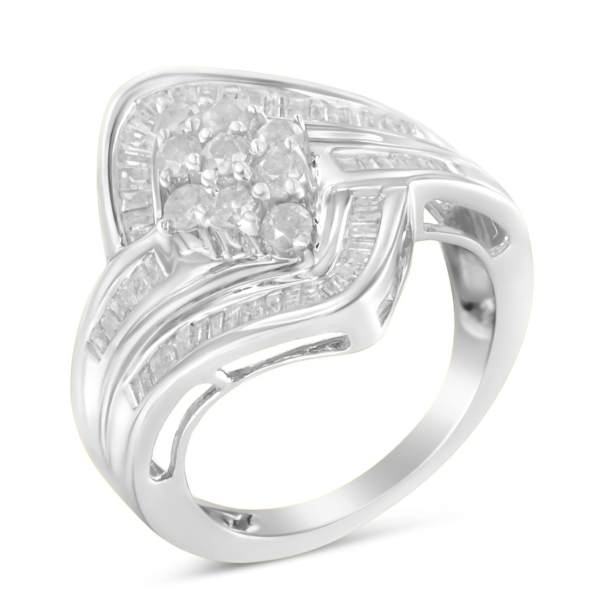Anillo bypass de racimo con diamantes de 1 ct. p.t. en oro blanco de 10K, foto 1