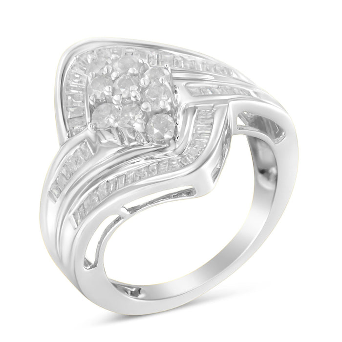 Anillo bypass de racimo con diamantes de 1 ct. p.t. en oro blanco de 10K, foto 1