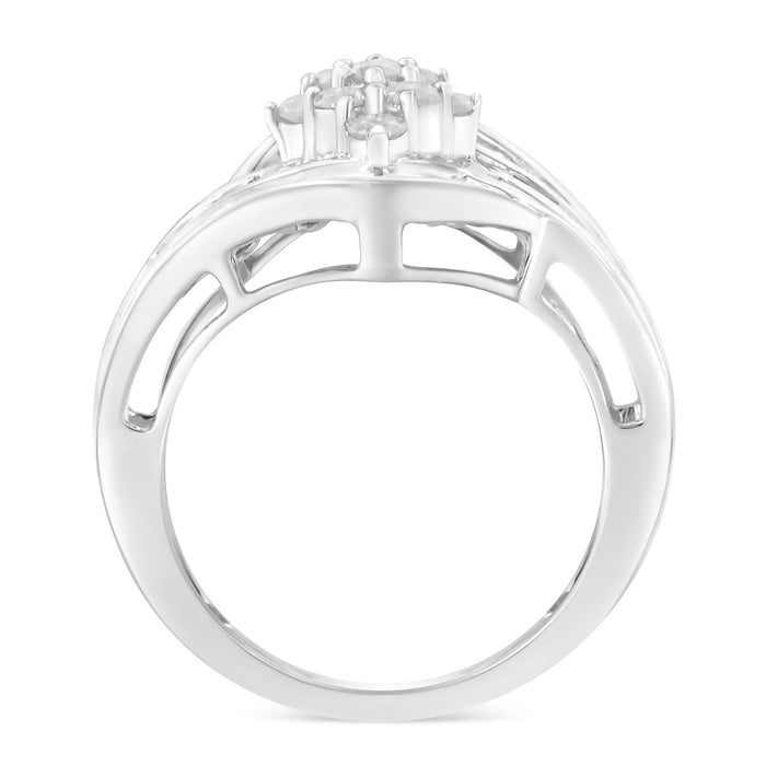 Anillo bypass de racimo con diamantes de 1 ct. p.t. en oro blanco de 10K, foto 2