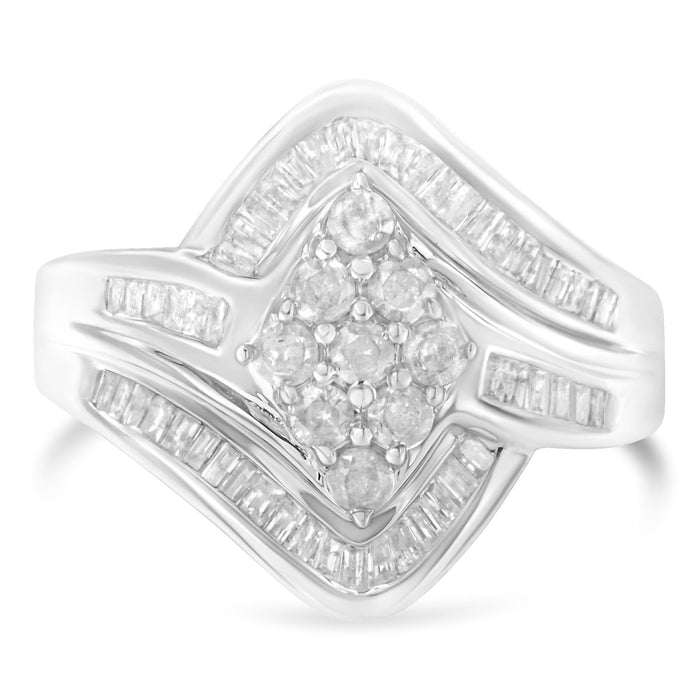 Anillo bypass de racimo con diamantes de 1 ct. p.t. en oro blanco de 10K, foto 4