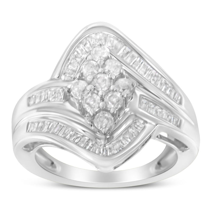 Anillo bypass de racimo con diamantes de 1 ct. p.t. en oro blanco de 10K, foto 5