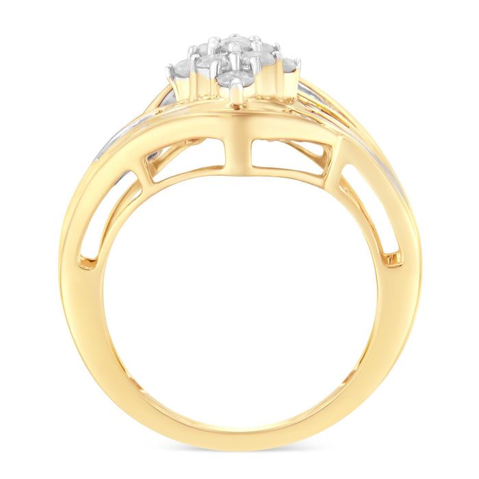Anillo bypass de racimo con diamantes de 1 ct. p.t. en oro amarillo de 10K, color I-J, claridad I2-I3, foto 2