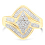 Anillo bypass de racimo con diamantes de 1 ct. p.t. en oro amarillo de 10K, color I-J, claridad I2-I3, foto 4