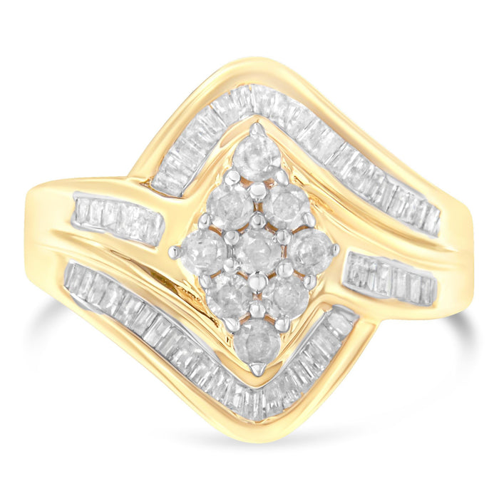 Anillo bypass de racimo con diamantes de 1 ct. p.t. en oro amarillo de 10K, color I-J, claridad I2-I3, foto 4