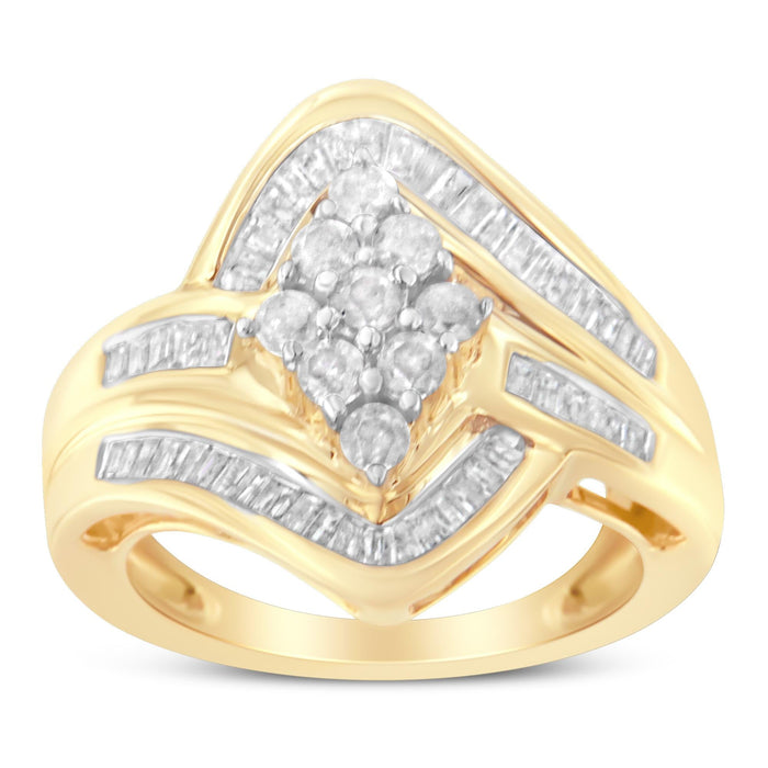 Anillo bypass de racimo con diamantes de 1 ct. p.t. en oro amarillo de 10K, color I-J, claridad I2-I3, foto 5
