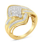 Anillo de racimo cruzado con diamantes de 1 ct. p.t. en oro amarillo de 10K sobre plata de ley, color I-J, claridad I2-I3, foto 1
