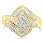 Anillo de racimo cruzado con diamantes de 1 ct. p.t. en oro amarillo de 10K sobre plata de ley, color I-J, claridad I2-I3, foto 4