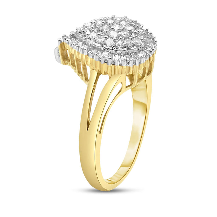 Anillo de pera con diamantes redondos y baguette de 1/2 ct. p.t. en oro amarillo de 10K, foto 4