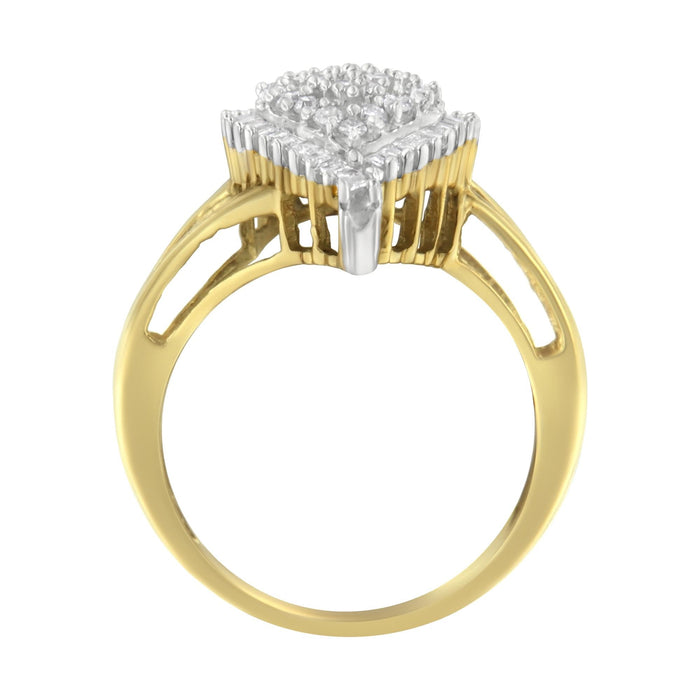 Anillo de pera con diamantes redondos y baguette de 1/2 ct. p.t. en oro amarillo de 10K, foto 5