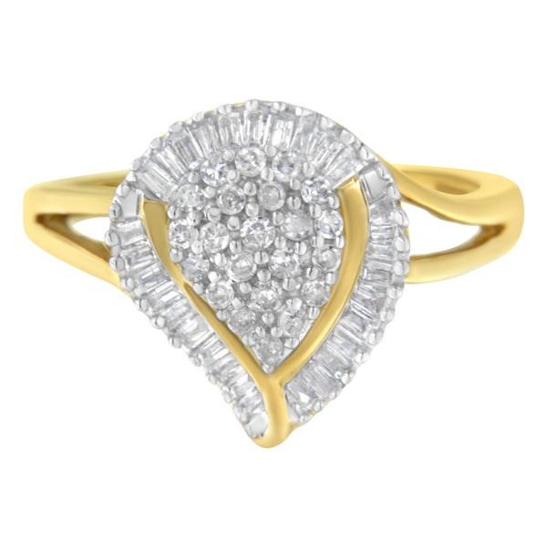 1/2 Ct. T.W. Round and Baguette-Cut Diamond Pear-Shaped Cluster Ring in 10K Yellow Gold, photo 1