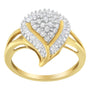 Anillo de racimo en forma de pera con diamantes redondos y baguette de 1/2 ct. p.t. en oro amarillo de 10K, color I-J, claridad I1-I2, foto 3