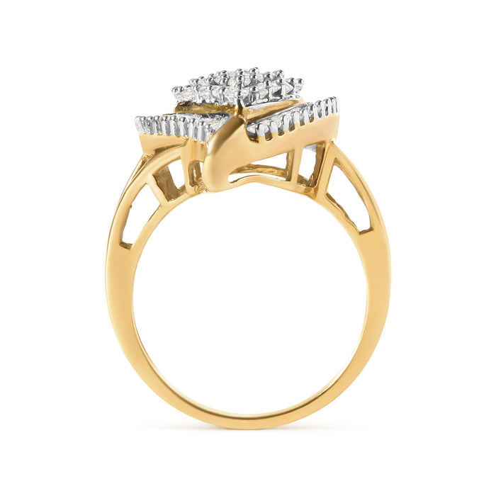 Anillo de racimo bailarina con diamantes redondos y baguette de 1 ct. p.t. en oro amarillo de 10K, foto 2