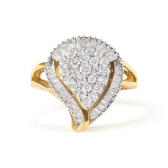 Anillo de racimo bailarina con diamantes redondos y baguette de 1 ct. p.t. en oro amarillo de 10K, foto 5