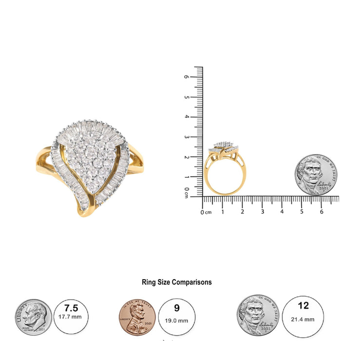 Anillo de racimo bailarina con diamantes redondos y baguette de 1 ct. p.t. en oro amarillo de 10K, foto 6
