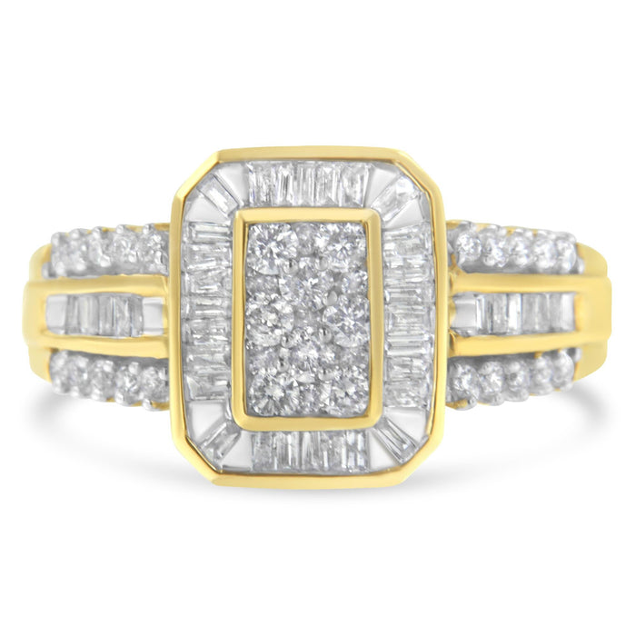 1 Ct. T.W. Round and Baguette-Cut Diamond Cocktail Ring in 10K Yellow Gold, photo 1