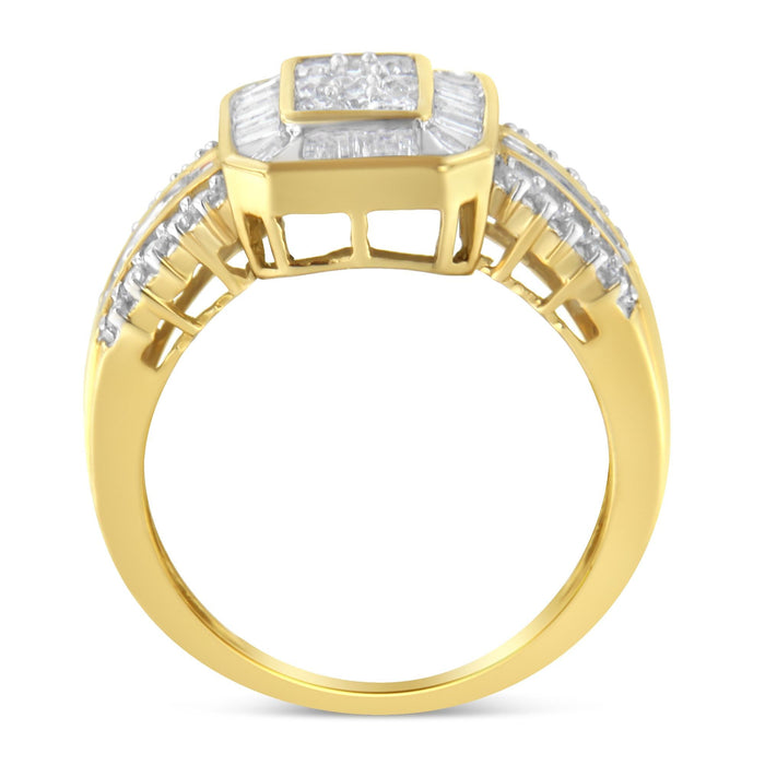 1 Ct. T.W. Round and Baguette-Cut Diamond Cocktail Ring in 10K Yellow Gold, photo 2
