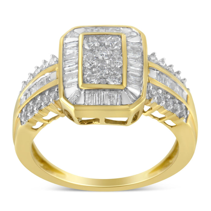 1 Ct. T.W. Round and Baguette-Cut Diamond Cocktail Ring in 10K Yellow Gold, photo 4
