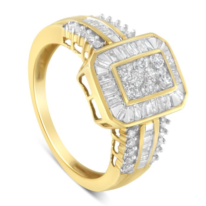 1 Ct. T.W. Round and Baguette-Cut Diamond Cocktail Ring in 10K Yellow Gold, photo 6