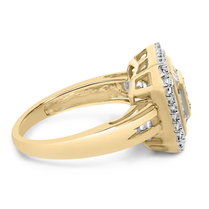 Anillo de cóctel de racimo cuadrado con diamantes de 1/2 ct. p.t. en oro amarillo de 10K, foto 2