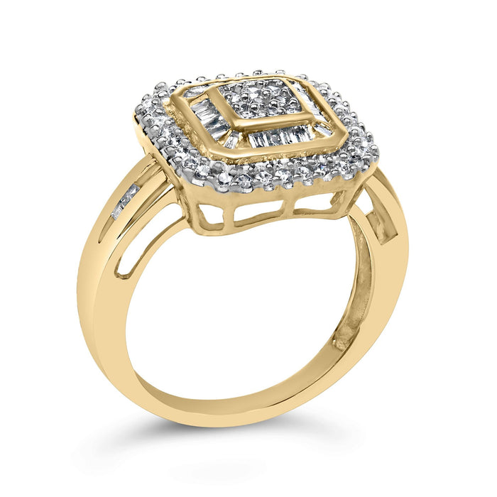 Anillo de cóctel de racimo cuadrado con diamantes de 1/2 ct. p.t. en oro amarillo de 10K, foto 4