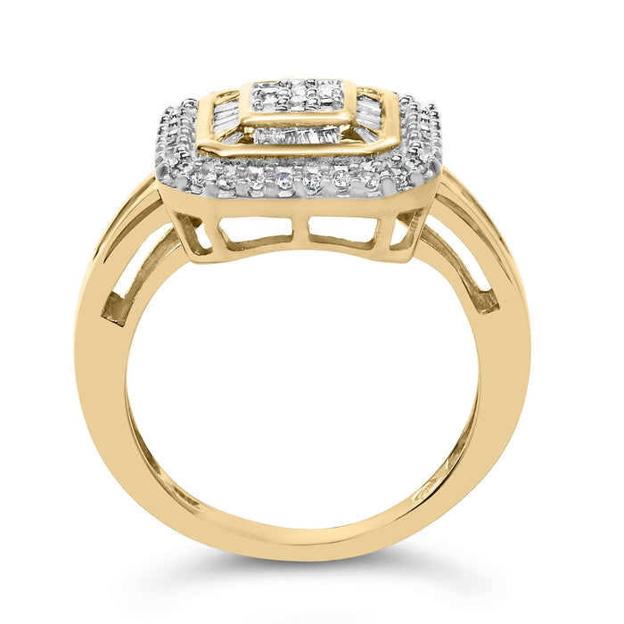 Anillo de cóctel de racimo cuadrado con diamantes de 1/2 ct. p.t. en oro amarillo de 10K, foto 6