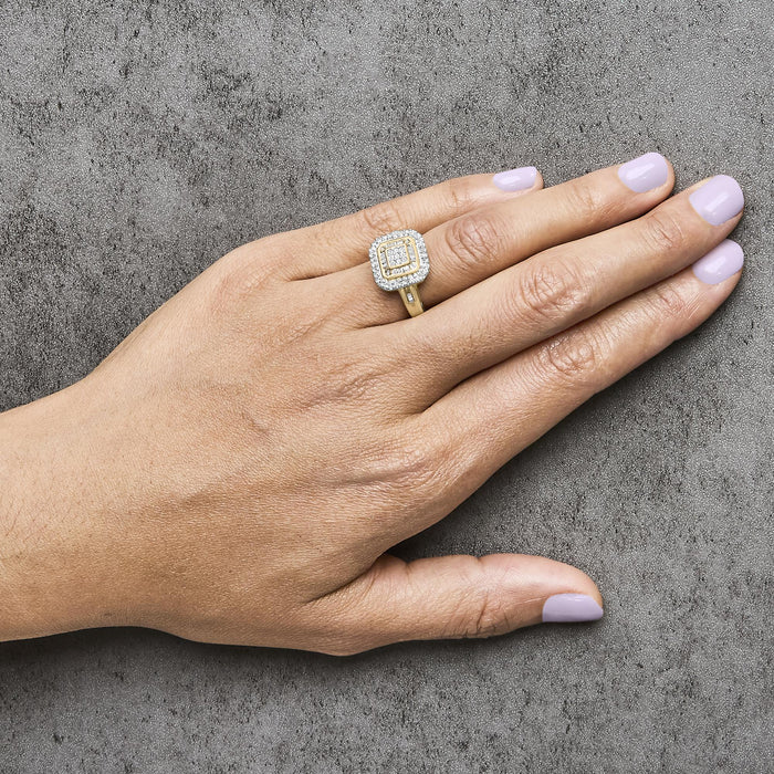 Anillo de cóctel de racimo cuadrado con diamantes de 1/2 ct. p.t. en oro amarillo de 10K, foto 3