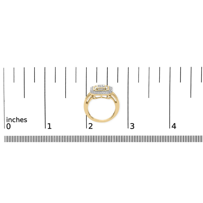 Anillo de cóctel de racimo cuadrado con diamantes de 1/2 ct. p.t. en oro amarillo de 10K, foto 7