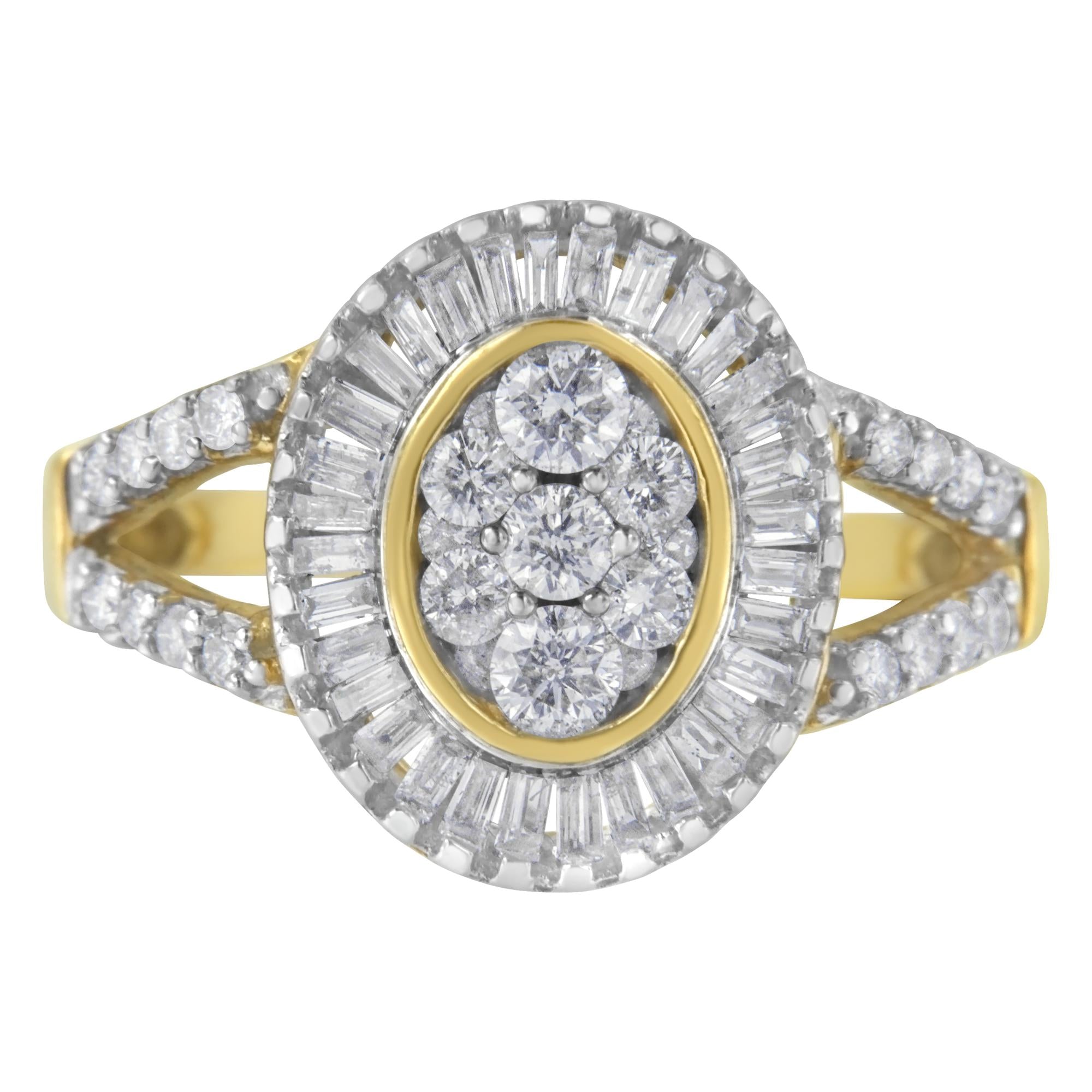 Anillo de cóctel con diamantes de 1 ct. p.t. en oro amarillo de 10K, color H-I, claridad SI2-I1, foto 1