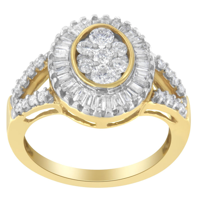 Anillo de cóctel con diamantes de 1 ct. p.t. en oro amarillo de 10K, color H-I, claridad SI2-I1, foto 2