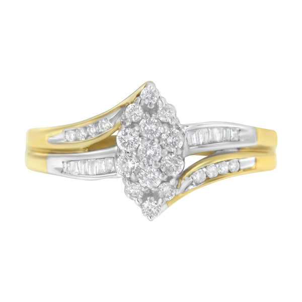 1/2 Ct. T.W. Diamond Marquise-Shaped Cluster Split Shank Ring in 10K Yellow and White Gold, photo 1