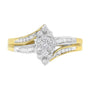 Anillo de racimo con forma de marquesa y brazo dividido con diamantes de 1/2 ct. p.t. en oro amarillo y blanco de 10K, foto 1