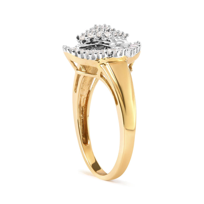Anillo con cabeza de rombo y halo con diamantes redondos y talla baguette de 1/2 ct. p.t. en oro amarillo de 10K, foto 4