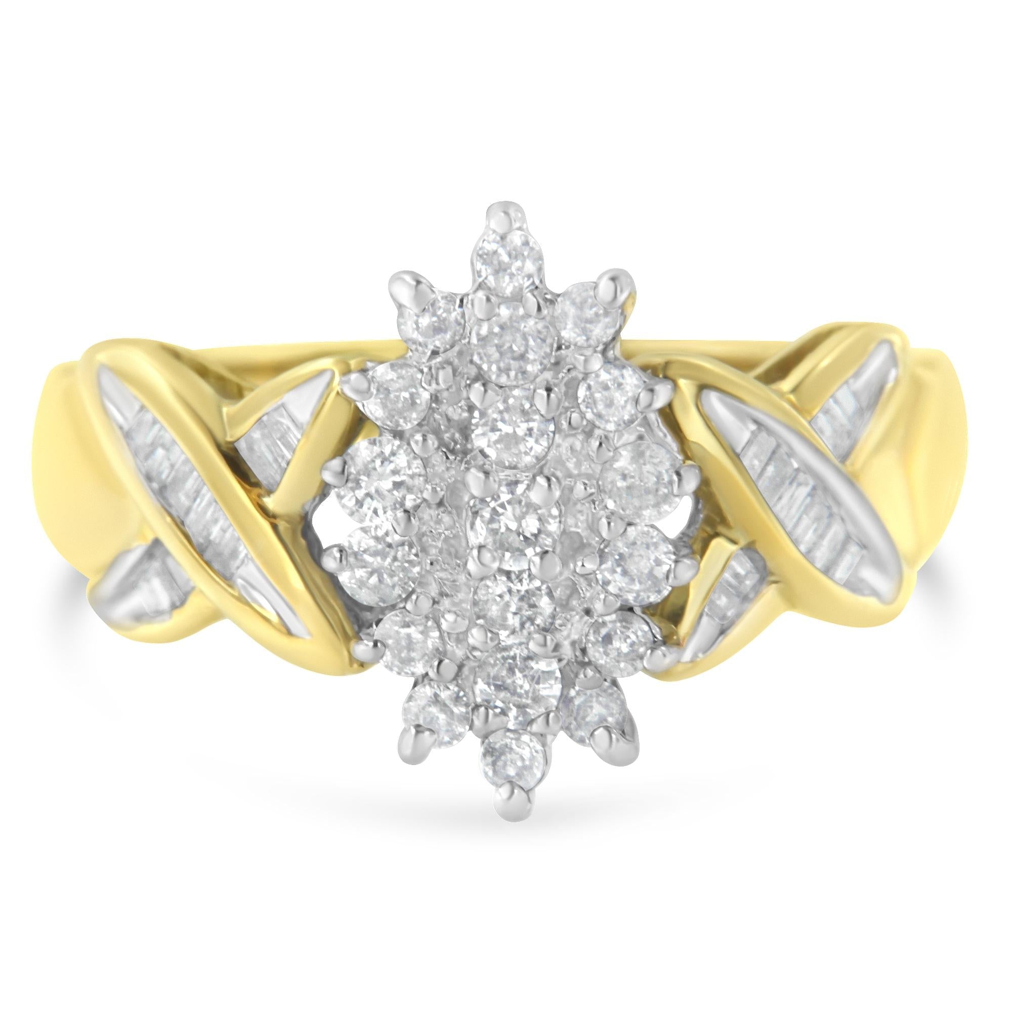 1/2 Ct. T.W. Round and Baguette-Cut Diamond Ring in 10K Yellow Gold, photo 1