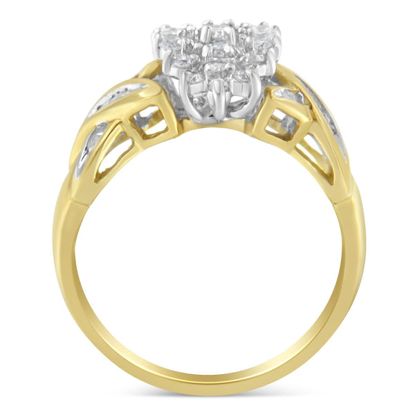 1/2 Ct. T.W. Round and Baguette-Cut Diamond Ring in 10K Yellow Gold, photo 2