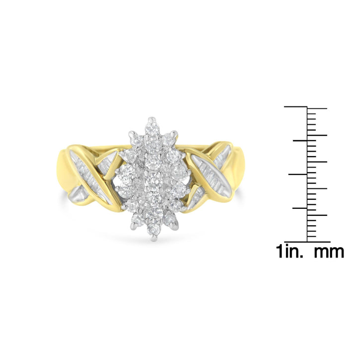 1/2 Ct. T.W. Round and Baguette-Cut Diamond Ring in 10K Yellow Gold, photo 7