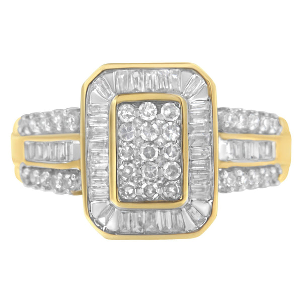 1 Ct. T.W. Round and Baguette-Cut Diamond Cluster Ring in 10K Yellow Gold, photo 1