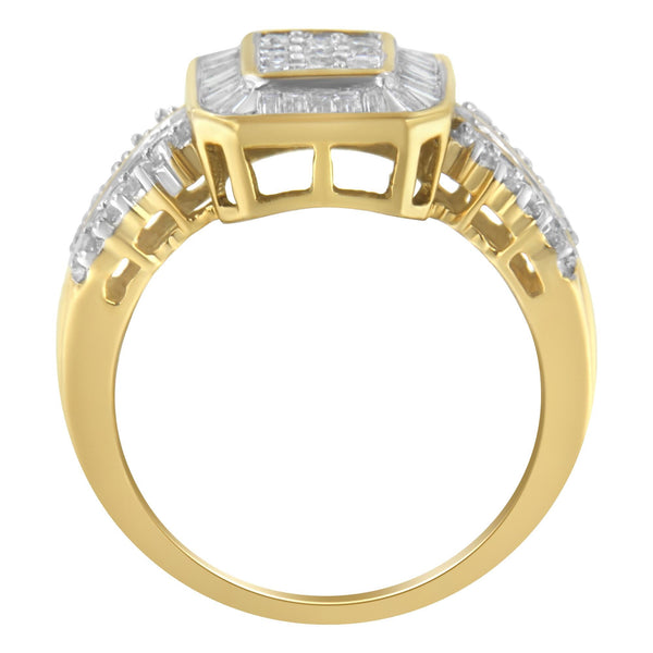 1 Ct. T.W. Round and Baguette-Cut Diamond Cluster Ring in 10K Yellow Gold, photo 2