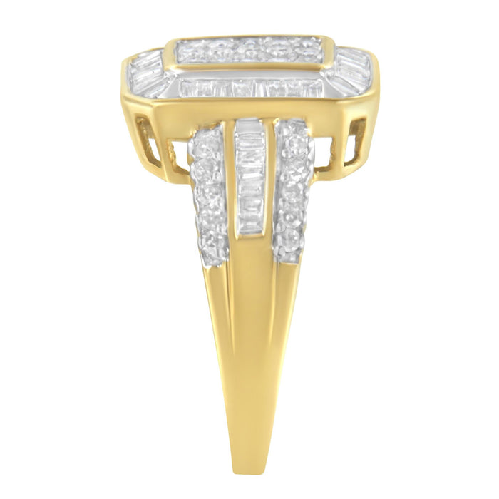 Anillo de racimo con diamantes redondos y talla baguette de 1 ct. p.t. en oro amarillo de 10K, foto 6