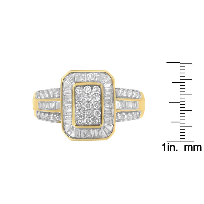 Anillo de racimo con diamantes redondos y talla baguette de 1 ct. p.t. en oro amarillo de 10K, foto 7